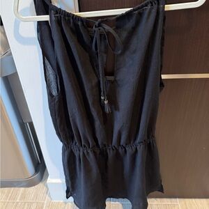 Vix “Mar” black sleeveless coverup; ties at the waist, S.